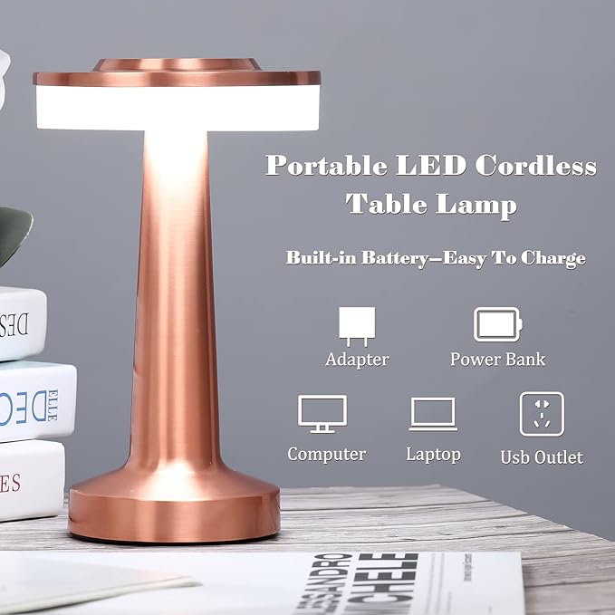 VIHOSE Set of 8 LED Portable Cordless Table Lamp with Touch Sensor 3 Color Stepless Dimming Rechargeable Battery up to 15 Hours Cordless Table Light Wireless Lamp for Nursery(Rose Gold)-Ruum Studio Home