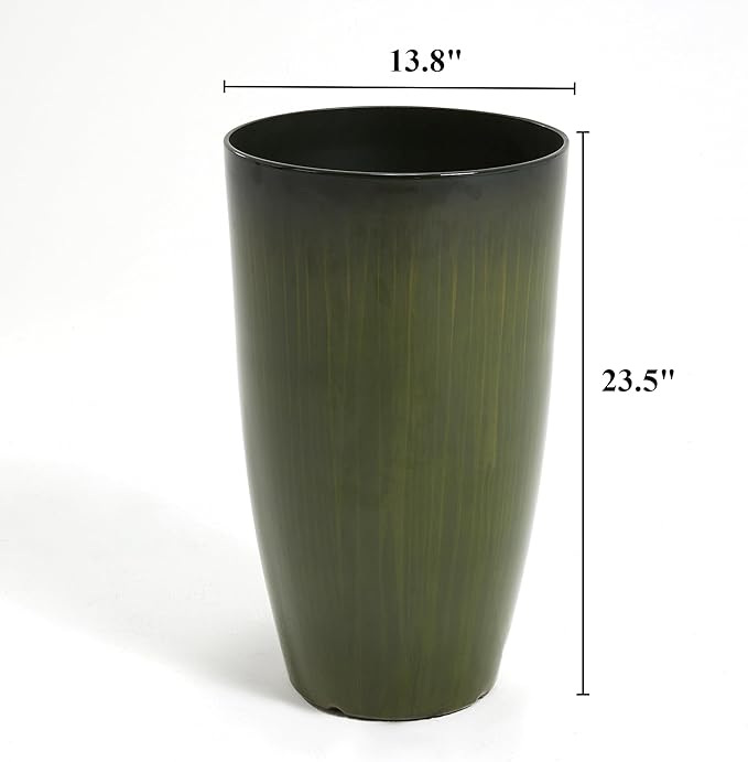 Worth Garden 23.5" H. Large Plastic Planters - Set of 2 Gradient Green Glossy Smooth Finish - Tall Plant Pots for Indoor & Outdoor Use - Decorative Lightweight Flower Pots for Front Porch, Patio, Deck-Ruum Studio Home