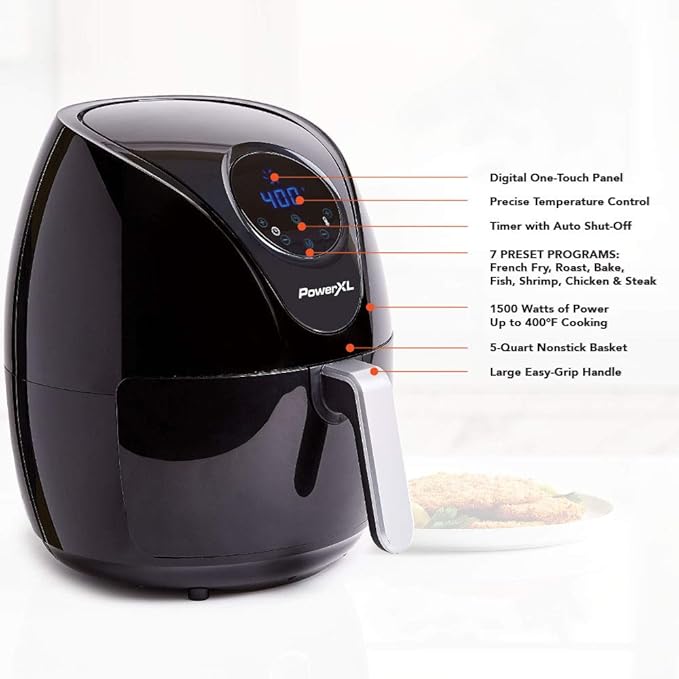 PowerXL Air Fryer 4 QT Maxx, Special Edition 2022, Extra Hot Air Fry, Cook, Crisp, Broil, Roast, Bake, High Gloss Finish, Black (4 Quart)-Ruum Studio Home