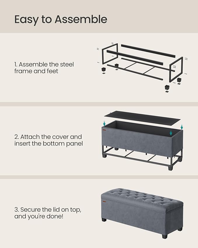 SONGMICS Velvet Storage Ottoman Bench, Foot Rest with Legs, 15.7 x 43 x 15.7 Inches, End of Bed Bench, Storage Chest, Load up to 660 lb, for Living Room, Bedroom, Entryway, Slate Gray ULSF089G01-Ruum Studio Home