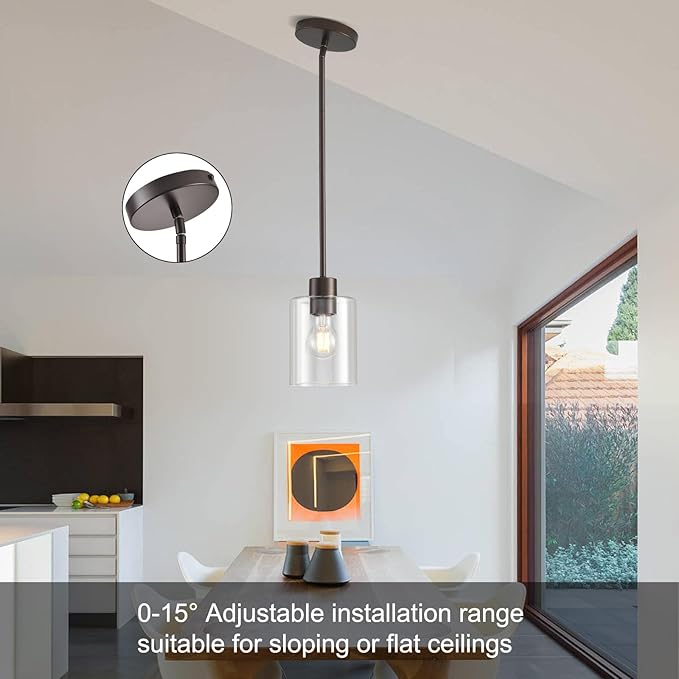 Oil Rubbed Bronze Pendant Lights Kitchen Island - Clear Glass Pendant Light Fixture Multiple Stems Rods 3 Units 12 Inch 3 Units 4 Inch (1 Pack Oil Rubbed Bronze Downrod)-Ruum Studio Home
