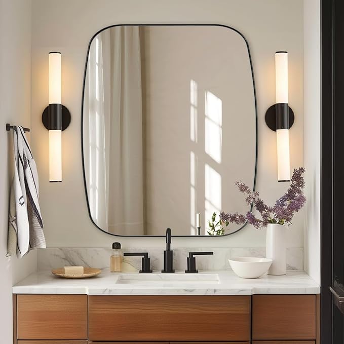 ANDY STAR 30x36” Black Bathroom Mirror, Oblong Vanity Mirror with Stainless Steel Metal Frame, Matte Black Oval Mirror for Over Sink, Modern Anti Rust Wall Mounted-Ruum Studio Home