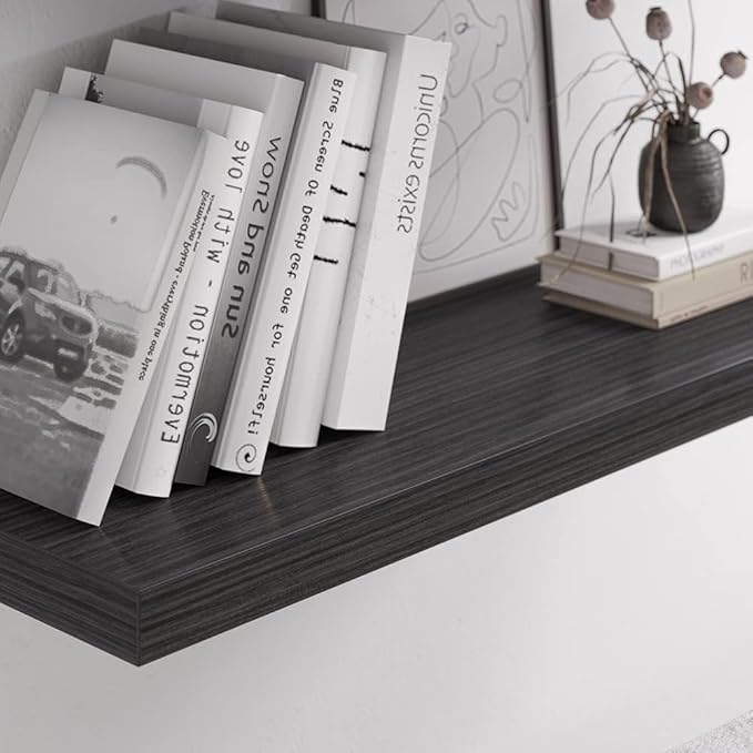Floating Shelf, Set of 2 Wall Shelf, 36 in W x 12.75 in D x 2 in H Wooden Floating Wall Shelf with Invisible Brackets for Living Room/Bedroom/Bathroom/Kitchen Storage and Decor, Black Wood-Ruum Studio Home