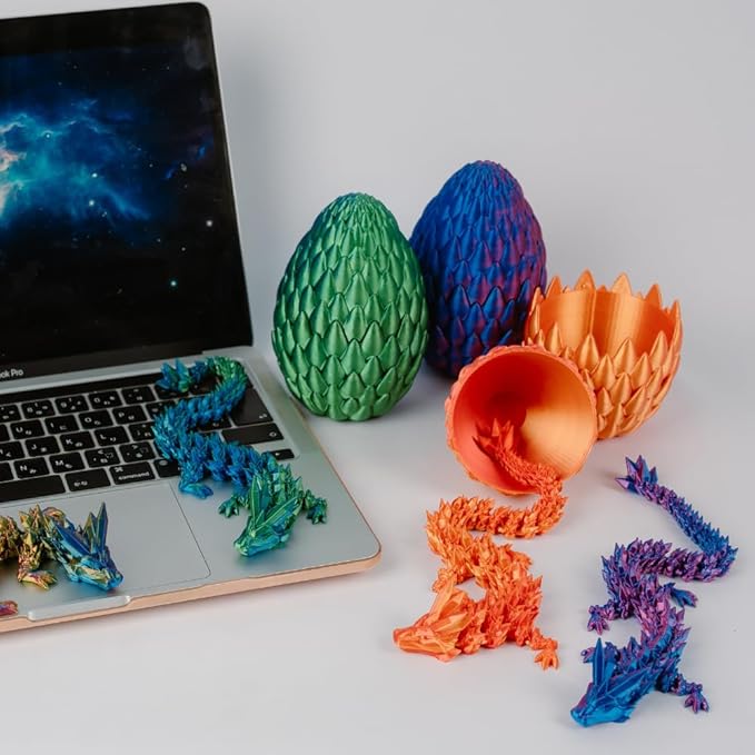 3D Printed 12” Articulated Crystal Dragon Inside 5.1” Egg - Unique Collectible, Fidget Toy, Fantasy Home & Office Desk Decor (Laser Red)-Ruum Studio Home