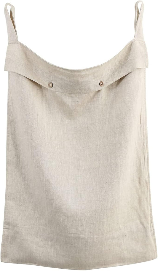 Linen Hanging Laundry Bag, 100% Linen Over The Door Laundry Hamper with Buttons and Zipper, Space Saving Door Hampers for Laundry Dirty Clothes Home Travel, Linen-Ruum Studio Home
