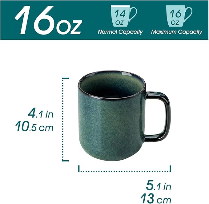 vancasso STARRY Coffee Mugs Set, 16 oz Ceramic Coffee Cups for Americano Hot Tea Iced Coffee Cold Brew Cocoa Milk Stoneware Mugs Set of 6, Dishwasher & Microwave Safe, Green-Ruum Studio Home