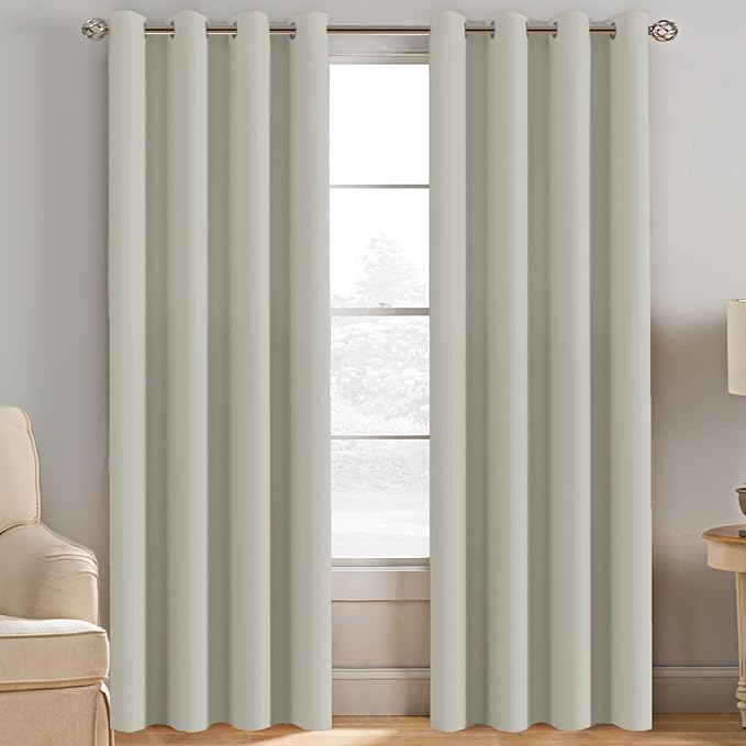 H.VERSAILTEX Ivory Curtains for Bedroom Window Treatment Blackout Thermal Insulated Room Darkening Solid Grommet Curtains/Drapes for Living Room (Set of 2 Panels, 52 by 84 Inch Long, Ivory/Cream)-Ruum Studio Home