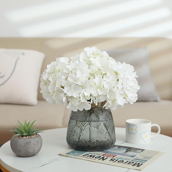 Tifuly Hydrangea Artificial Flowers -12 pcs Realistic Fake Hydrangea Silk Flowers with Stems Faux Hydrangea Flowers Heads for Office Home Party Wedding Centerpiece DIY Floral Decor (White)-Ruum Studio Home