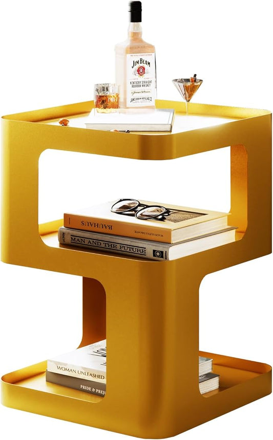 Gold Side Table,Modern end Table,Unique nightstand,Bedside Tables,Metal Accent Side Table with Storage for Living Room Bedroom Couch,no Assembly Required-Ruum Studio Home