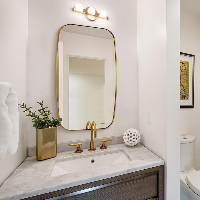 ANDY STAR Gold Bathroom Mirror, 20x30’’ Brushed Gold Vanity Mirror for Bathroom, Brushed Brass Oblong Stainless Steel Metal Frame Mirror for Over Sink-Ruum Studio Home
