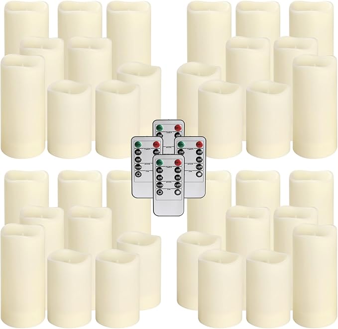 36-Pack Flickering Flameless Candles with Remote Control - LED Fake Candle Perfect for Wedding,Outdoor,Table,Halloween,Christmas Decor - Create a Magical Ambiance Effortlessly(Three Sizes)-Ruum Studio Home
