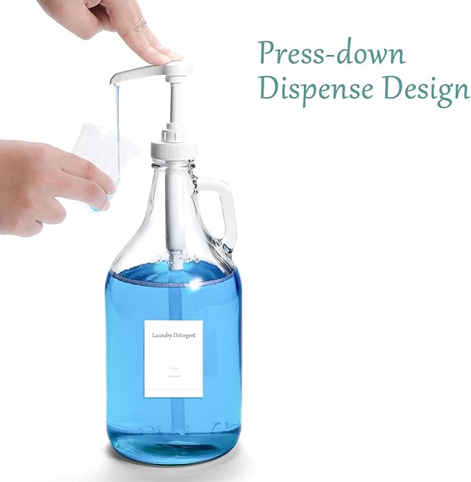 Glass Laundry Detergent Dispenser with Pump, 64OZ Liquid Laundry Soap Dispenser, Fabric Softener Dispenser Bottle for Laundry Room Organization and Storage, 2 Pack-Ruum Studio Home
