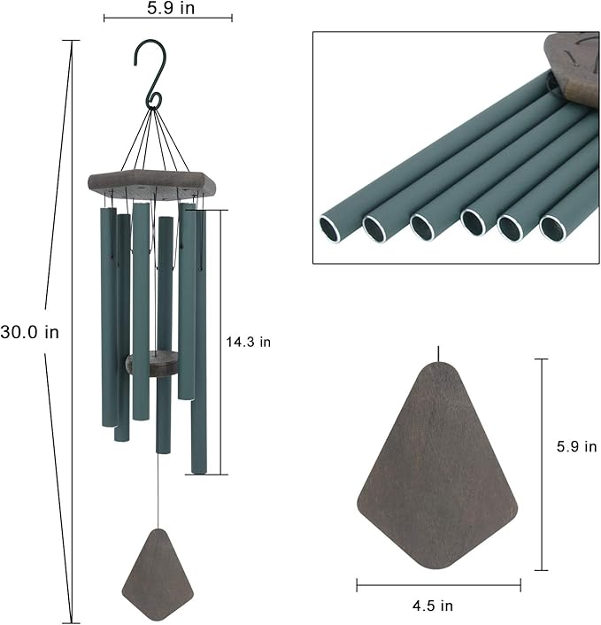 Large Wind Chimes for Outside, 30" Aluminium Wind Chime with Wind Catcher, Outdoor Garden Patio Decoration Windchimes, Classic Zen Gift for Men and Women Green-Ruum Studio Home