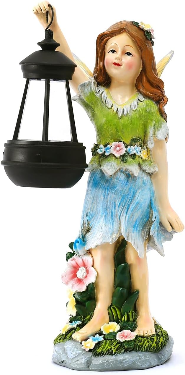 Fairy Garden Statue Solar Garden Fairy with Lantern Light Outdoor Decoration Waterproof Solar Sculpture for Patio Yard Lawn Gift for Mom Grandma-Ruum Studio Home