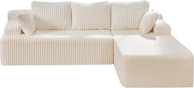 Hobestluk Modular Sectional Sofa Couches 108" L-Shape Couch 3 Seat Modular Sofa Memory Foam Sectional Couches for Living Room, Boneless Couch with Oversized Chaise (White, Right Facing)-Ruum Studio Home