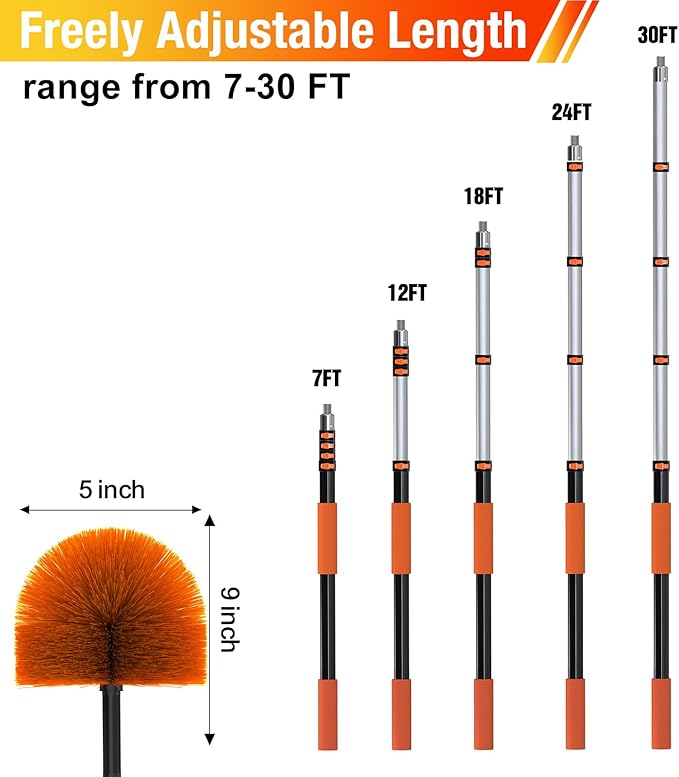 30FT (36FT Reach) Cobweb Duster with Extension Pole, Spider Web Brush for Cleaning Extendable, Professional Ceiling and Corner Dusters for Outdoor Indoor Use-Ruum Studio Home
