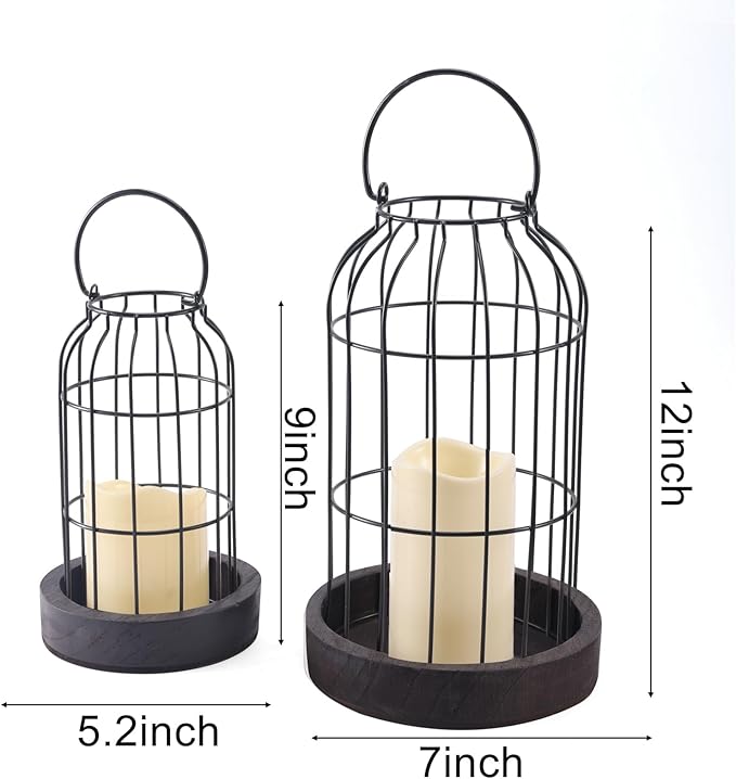 PHOSPHOR Rustic Farmhouse Decor Lantern Set of 2 Modern Farmhouse Decorative Indoor for Kitchen Fireplace Centerpiece Table Dinning Living Room-Ruum Studio Home