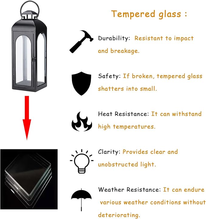 Bdor 16 Inches Metal and Tempered Glass Candle Lantern - Premium Outdoor Lantern, Decorative Lanterns with Handcrafted Design for Patio, Garden & Indoor Decor-Ruum Studio Home