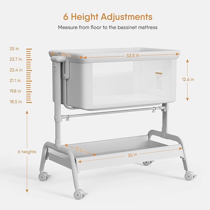 3-in-1 Baby Bassinet, Rocking Bassinet, Bedside Bassinet for Baby, Stable and Secure Bassinet Bedside Sleeper for Newborn & Infant, 6 Height Adjustable with Wheels, Mattress & Breathable Mesh-Ruum Studio Home
