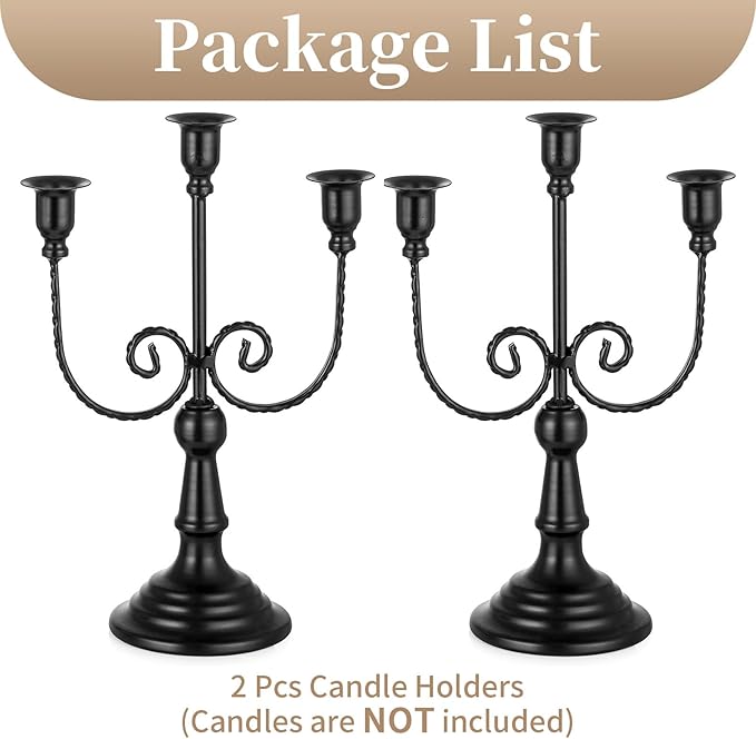 Sziqiqi Halloween Candle Holder Candelabra - Black Candle Stick Holders Pack of 2 Decorative Candleholders for Christmas Decoration-Ruum Studio Home