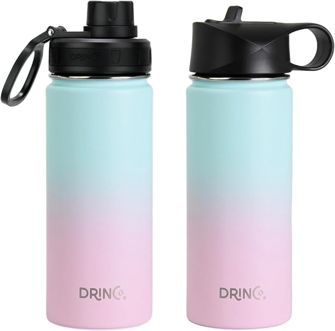 DRINCO Stainless Steel Water Bottle Spout Lid Vacuum Insulated Double Wall Water Bottle Wide Mouth (40oz 32oz 22oz 18oz 14oz) Leak Proof Keeps Cold or Hot (18 oz, 18oz Macaron)-Ruum Studio Home