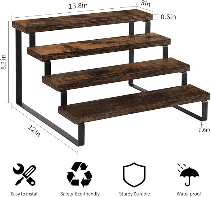 YINMIT Wooden Display Riser Stand, Tiered Perfume and Cologne Organizer Stand, 4 Tier Spice Rack Organizer, Rustic Display Shelf for Candles (4 Tier)-Ruum Studio Home