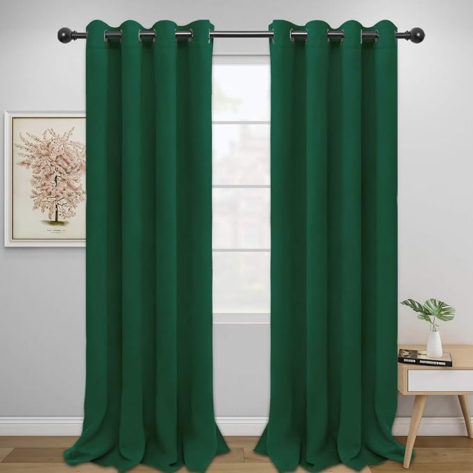 Easy-Going Blackout Curtains for Bedroom, Solid Thermal Insulated Grommet and Noise Reduction Window Drapes, Room Darkening Curtains for Living Room, 2 Panels (52x96 in,Dark Green)-Ruum Studio Home