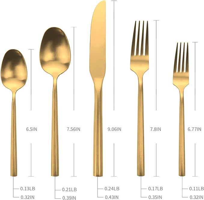 30-Piece Matte Gold Silverware Set, Hand Forged Utensil, Stainless Steel Flatware Set, Hexagon Handle Cutlery Set for Home Hotel Use, Service for 6-Ruum Studio Home