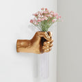 Gold Wall Sculptures, Hand Vases Home Decor, Wall Mount Art Sculpture, Unique Wall Art Statue, Funky Flower Vase Decorations, Modern Eclectic Hanging Decor,Glass Test Tube Vase-Ruum Studio Home