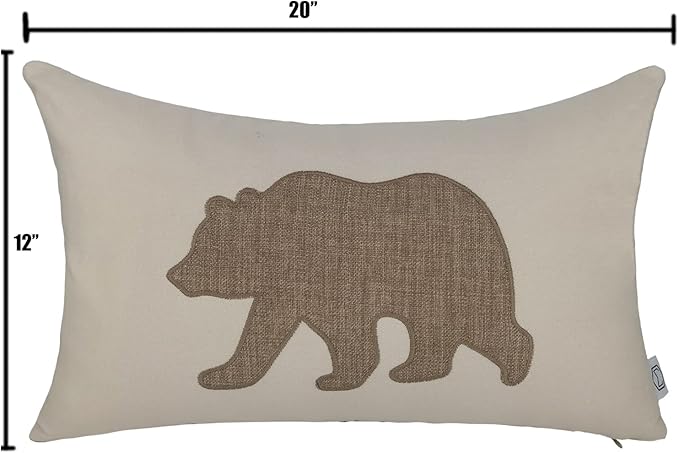 Lumbar Pillow Covers 12x20 Inches Bear Decorative Cotton Linen Throw Lumbar Waist Embroidered Cushions Covers for Couch Sofa Bedroom (Khaki)-Ruum Studio Home
