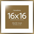 Homeforia 16x16 Picture Bronze Frame, High End Metal 16 x 16 Square Poster Frame with Mat 12 x 12 Photo, 16x16 Brass Frame Matted to 12x12 Print, 16by16 Thin Frames, Tempered Glass, Wall Kit, Set of 1-Ruum Studio Home