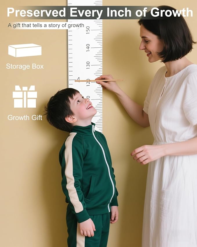 6.5FT Growth Chart for Kids with Wooden Keepsake Box - Children Height Measurement Kit Includes Marker Pen & Wall Hook, Height Tracker Ruler Baby Essentials, Nursery Room Decor Gift for Baby to Teen-Ruum Studio Home
