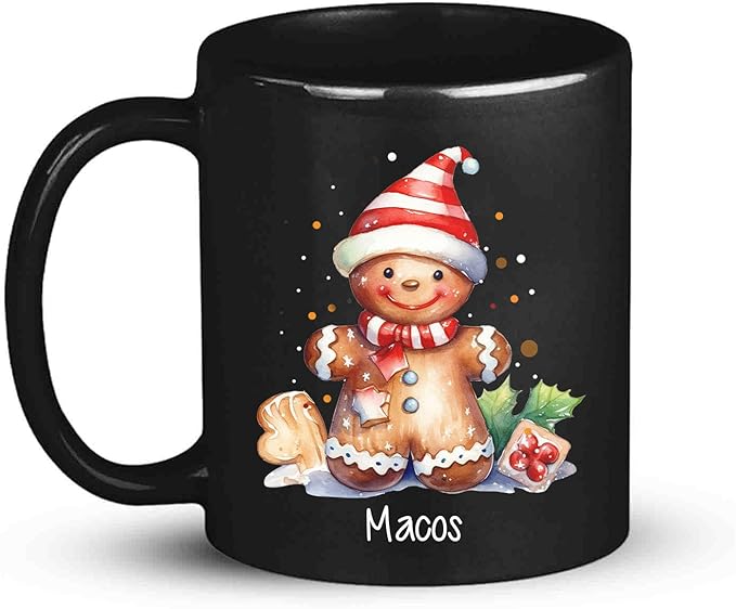 Watercolor Christmas Gingerbread Design Mug, Custom Gingerbread Lover Black Cup, Customized Christmas Coffee Mug With Name, Gift For Boy Girl, Personalized Gingerbread Lover Cup 11oz 15oz-Ruum Studio Home