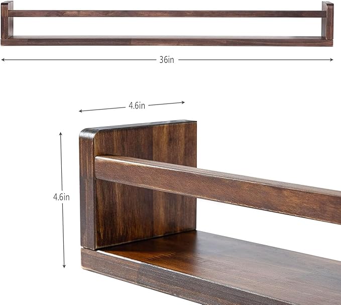 AZSKY Nursery Book Shelves Deep Walnut Wall Mount Floating Book Shelf for Bedroom Wooden Wall Book Shelf Children Kids Toddler Wall Bookshelf 36 Inch a Set of 3 Same Sizes-Ruum Studio Home