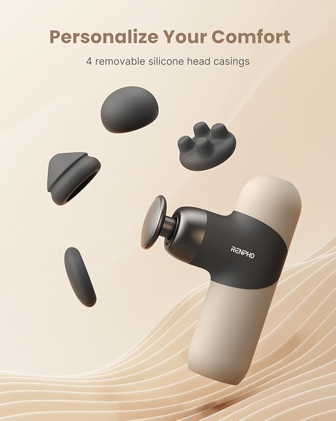 RENPHO Mini Thermal Massage Gun with Heat, Portable Deep Tissue Percussion Massager, Color Silicone Sleeves Travel Size with Carry Case, Grey-Ruum Studio Home