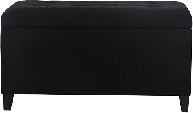 Asense Storage Ottoman Bench, Tufted Fabric Upholstered End of Bed Bench with Safety Hinge Wooden Legs, for Entryway Bedroom (Cotton and Linen Black, 33.3")-Ruum Studio Home