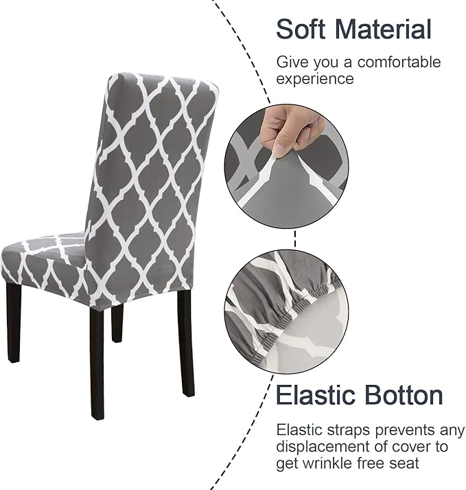 JQinHome Dining Room Chair Covers Set of 8, High Stretch Chair Slipcover Removable Washable Chair Seat Protector Cover for Home Party Hotel Wedding Ceremony (Grey White)-Ruum Studio Home