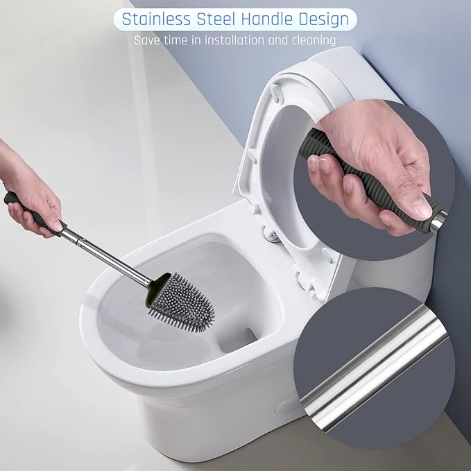 Sellemer Toilet Brush and Holder Set - Flexible Toilet Bowl Brush Head with Silicone Bristles, Compact Size for Storage and Organization, Ventilation Slots Base (1 Pack, Black)-Ruum Studio Home