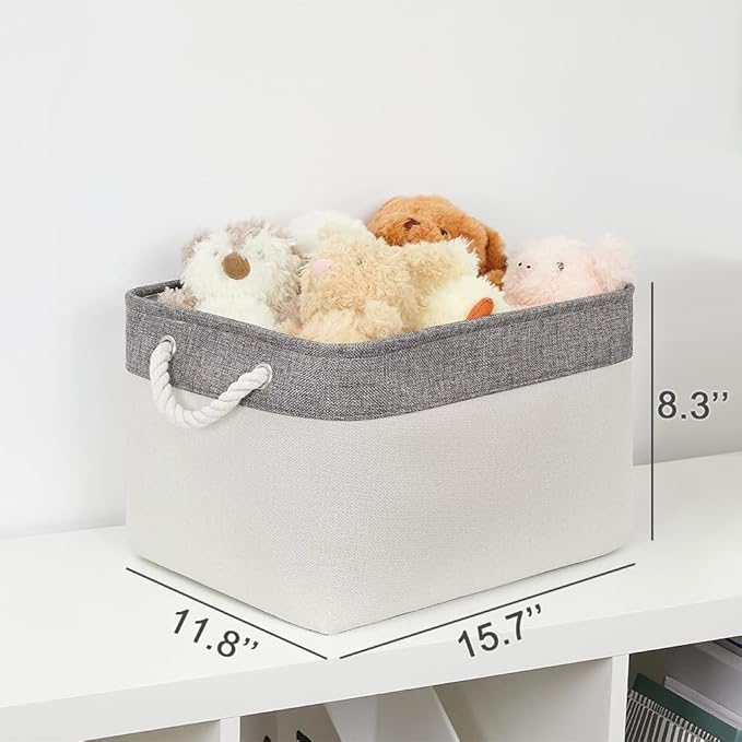 Organization and Storage Bins for Shelves - Large 4 Pack 16x12x8 inch Collapsible Storage Basket for Organizing, Fabric Storage Cubes for Box Closet Cloth Toy Nursery Books Kids (Grey & White)-Ruum Studio Home