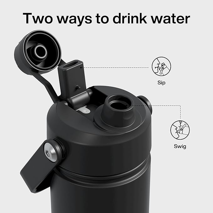Kids Insualated Water Bottle with Straw - 12oz Stainless Steel Water Bottle with Dual Spouts, Leak-Proof, BPA-Free, Double Wall Vacuum Keeps Cold for 24 Hours for Sports, Travel, School (Black Night)-Ruum Studio Home