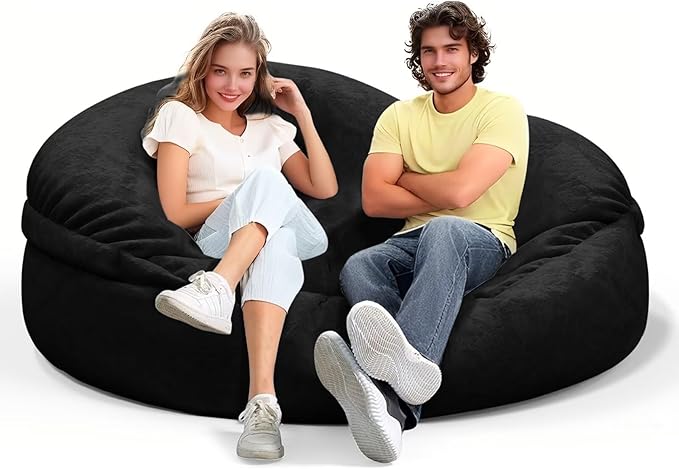 Bean Bag Chair for Adults 4FT,Soft Removable Cover for Teens/Girls Bedroom,Fluffy Giant Round Floor Beanbag Lounger Chairs (No Filler,Black)-Ruum Studio Home
