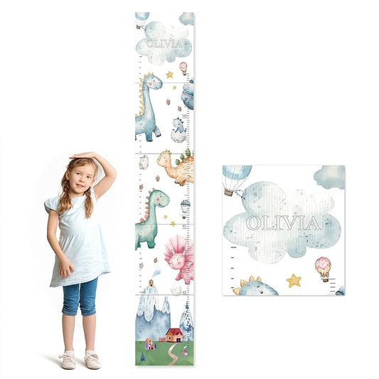Personalized Name Growth Chart for Kids, Watercolor Dinosaur Height Measurement Chart for Children's Growth, Suitable for Both Boys and Girls, Removable and Easy to Store, Lightweight-Ruum Studio Home
