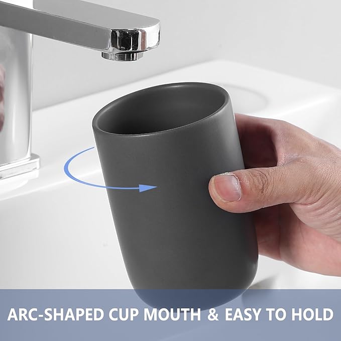 Toothbrush Holders for Bathrooms - 1 Cups Ceramic Toothbrush Toothpaste Holders, Grey Bathroom Tumbler Cups Reusable Toothbrush Mouthwash Cup, Bathroom Counter Organizer.-Ruum Studio Home