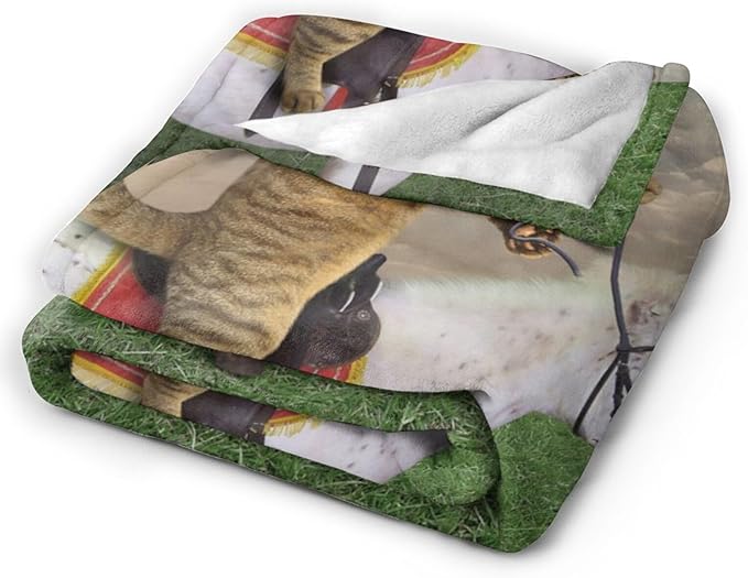 HGOD DESIGNS Funny Cat Throw Blanket Ultra Soft Warm All Season The Cat Cowboy on a Horse Decorative Fleece Blankets for Bed Chair Car Sofa Couch Bedroom 50"X60"-Ruum Studio Home