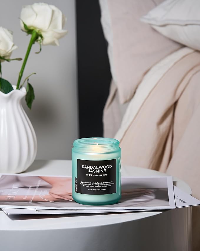 M&SENSE Sandalwood Jasmine Scented Candles, Natural Soy Wax Best Smelling Candle 7.05oz 50 Hour Burning，Floral Non Toxic Single Cotton Wick Aromatherapy Gifts for Women Friend-Ruum Studio Home