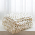 WESHIONGOO Chunky Knit Throw Blanket 50"×60" Knitted Throw Blankets for Couch Bed Fluffy Soft Blanket with Jumbo Chenille Yarn Thick 100% Handmade (Cream White)-Ruum Studio Home