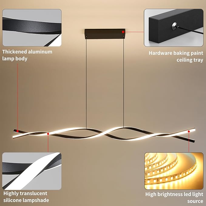 Modern Ceiling Chandelier Light, Acrylic Anti Flicker Pendant Lamp with Remote Control Dimmable 3 Color Mode & Brightness (Warm Cool Neutral Light) for Kitchen Bar Walnut 57in-Ruum Studio Home