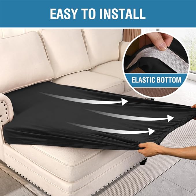 H.VERSAILTEX Velvet Stretch Individual Chaise Cover Sectional Couch Covers for L Shaped Sofa Both Left/Right Furniture Protector Seat Cushion Sofa Cover (1 Piece Chaise Cover, Black)-Ruum Studio Home