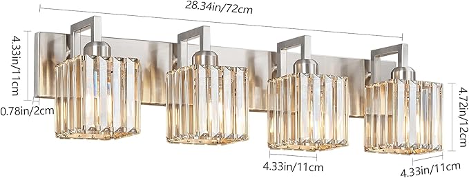 Modern Bathroom Vanity Light 4-Lights Brushed Nickel Vanity Light Crystal Wall Light Bathroom Light Fixtures-Ruum Studio Home
