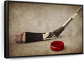 Elephant Stock Vintage Ice Hockey Wall Art - Horizontal Framed Canvas - 1-Piece Hallway Wall Decor - Photography Sports Canvas Print - Brown and Beige Decor for Wall - 25" X 17"-Ruum Studio Home